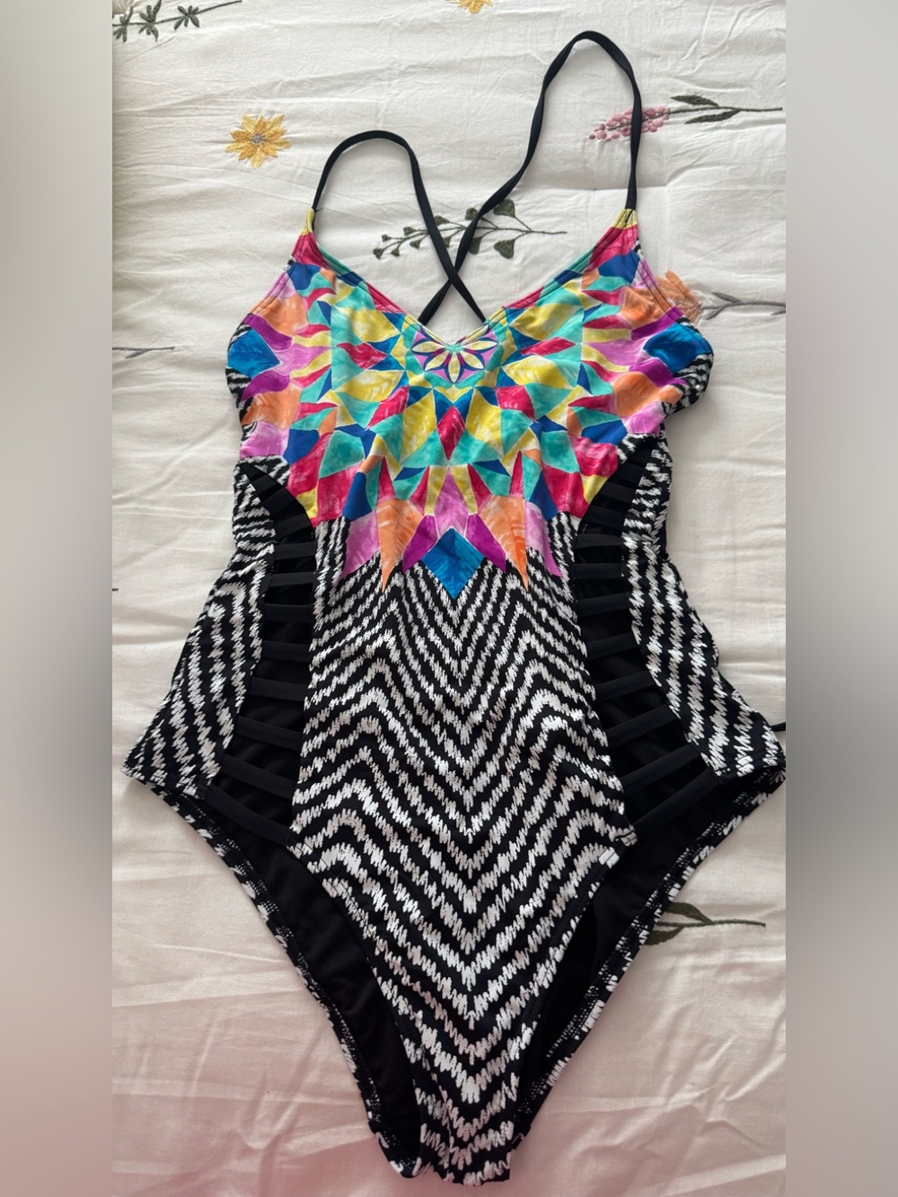 Bar III Black and White Patterned One-Piece